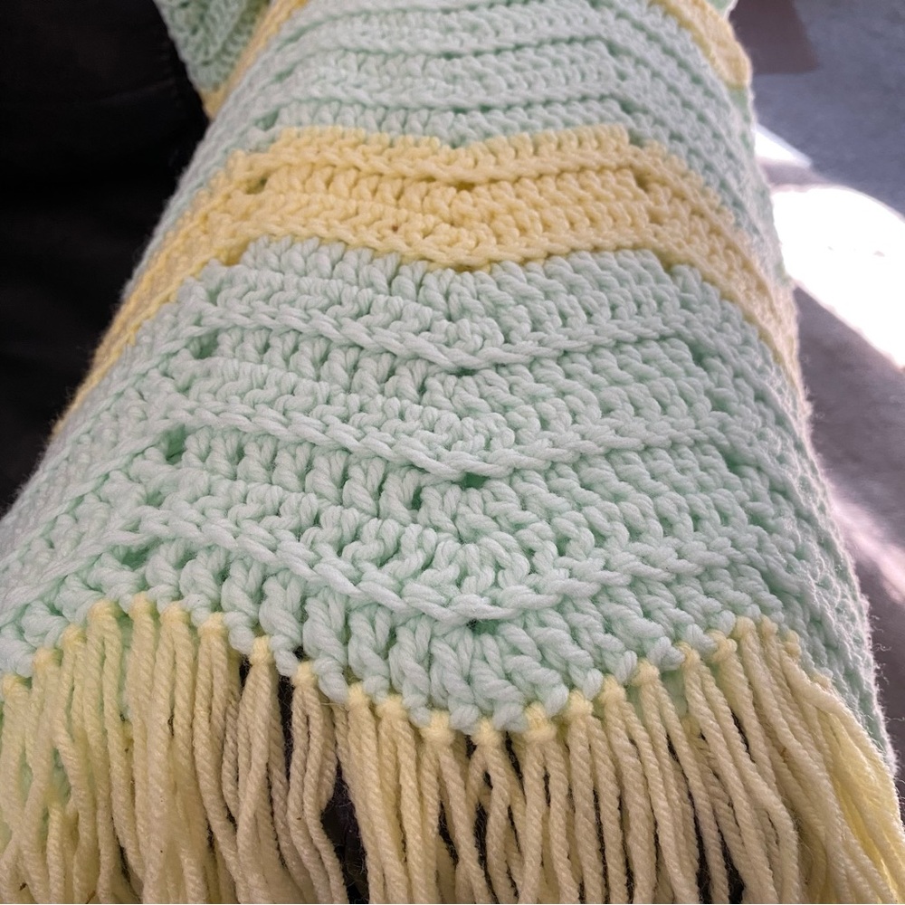 Handmade Crocheted Chevron Baby Fringe Afghan Blanket